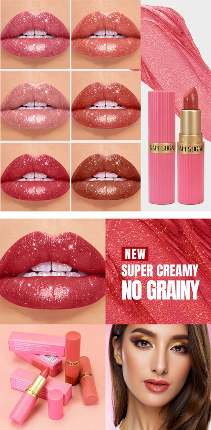 Pearlescent Pink Glitter Velvet Lipstick Metallic Waterproof Long Lasting Matte Shimmer Diamond Lipstick Women Makeup Cosmetic