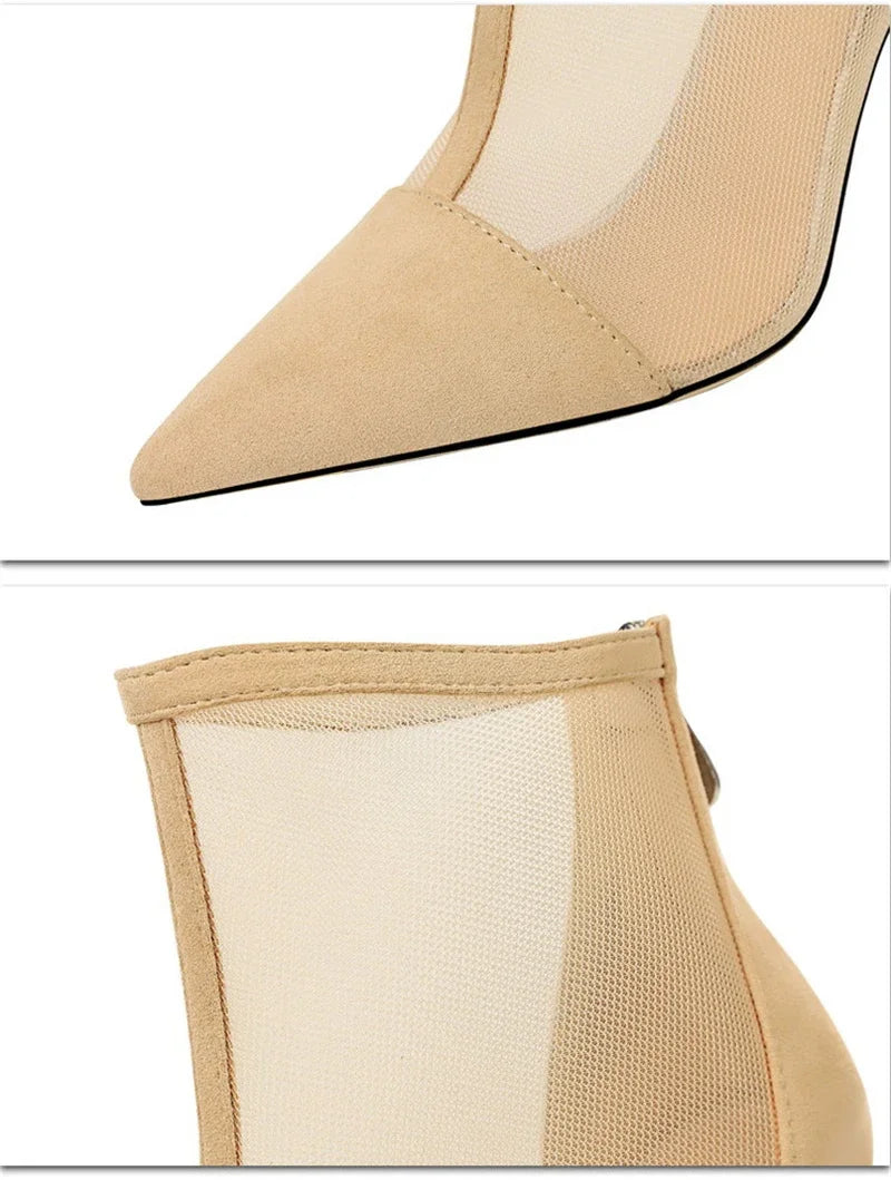 Eilyken 2026 New Spring Autumn Sexy Mesh High Heels Runway Ankle Boots For Women Pointed Toe Ladies Party Zipper Shoes