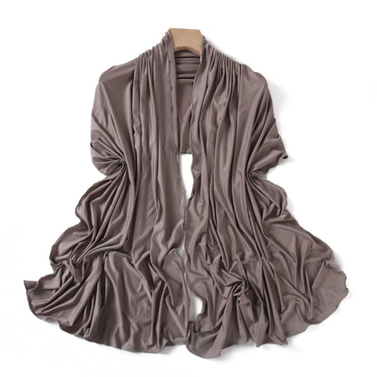 Luxury Wavy Edge Jersey Hijab for Women Solid Color Milk Silk Scarf Headscarf Autumn Shawl Stretchy Chiffon Scarf Ramanda