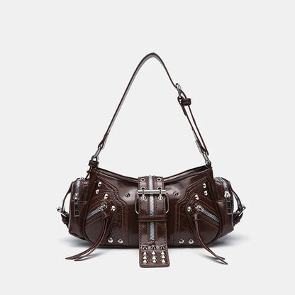Women's Y2k Punk Vintage Shoulder Purse PU Leather Gothic Rivet Handbag Waist Bag Luxury Black Cross Body Bags with Spikes