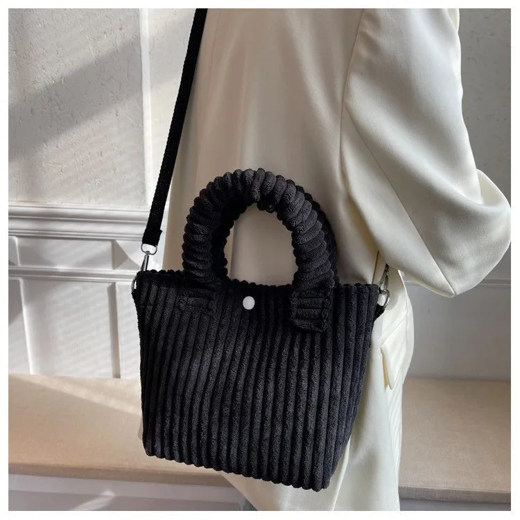 Fashion Corduroy Women's Bag 2023 Trend New Handbags Niche Versatile Bucket Shoulder Bags Female Nylon Button Crossbody Bags