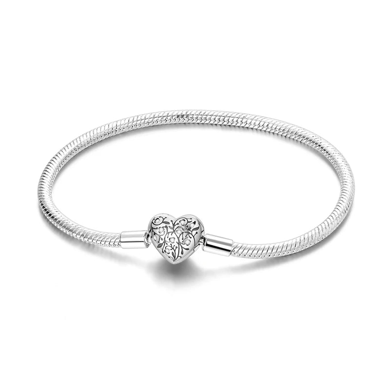 925 Sterling Silver Heart Love Snake Chain Bracelet Infinite Knot Butterfly For Women Fit Original Charms Beads Jewelry Gift