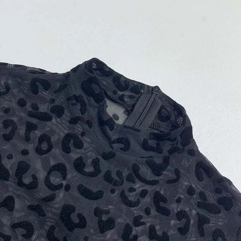 Jumpsuit Women 2023 Spring Fashion Leopard Print Mock Neck Casual Long Sleeve Skinny Daily Semi-Sheer Jumpsuit Y2K Streetwear