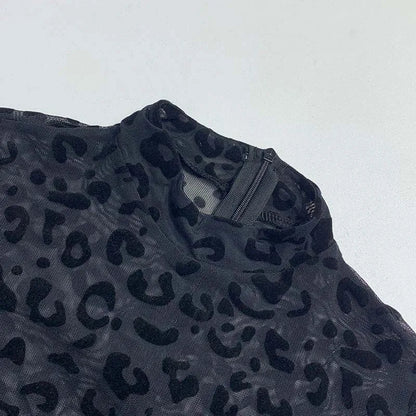 Jumpsuit Women 2023 Spring Fashion Leopard Print Mock Neck Casual Long Sleeve Skinny Daily Semi-Sheer Jumpsuit Y2K Streetwear