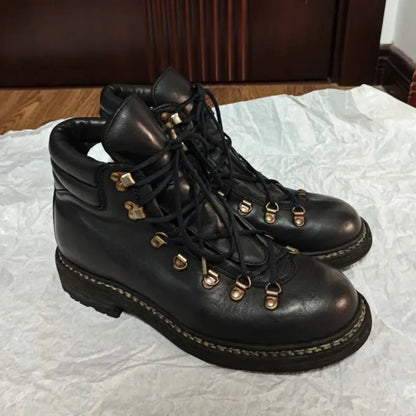 Men's Suede Leather Motorcycle Boots Rivet Mountaineering Shoes Lace-Up Metal Outdoor Mid-calf Western Hiking Boots