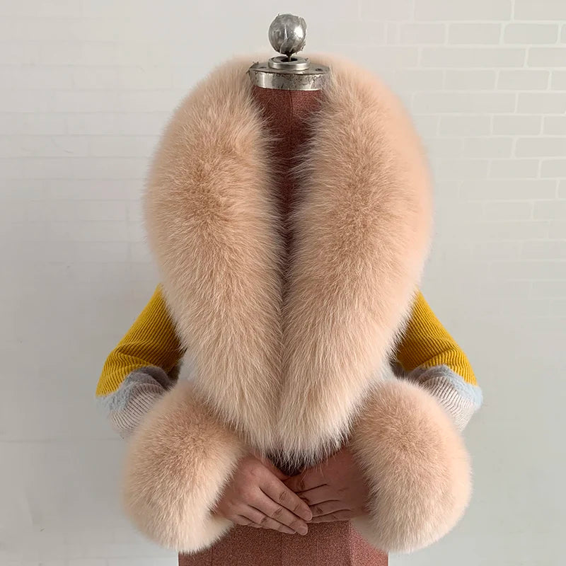 Winter Real Fox Fur Collar Cuffs Set Neck Warmer Fur Scarves Shawls Natural Fox Fur Collar Scarf Women Men Coat Warm Accessories