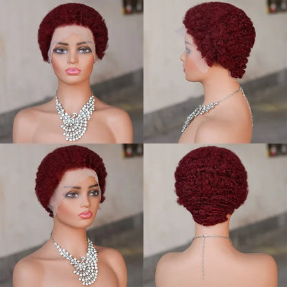 13x4 Lace Frontal Human Hair Pixie Wigs Brazilian Afro Kinky Virgin Remy Curly Afro Wig High Quality Comfortable Soft Natural