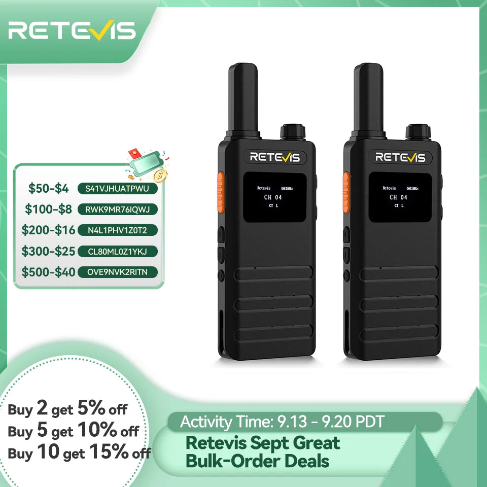 Retevis B63S(3nd Gen RT622) Walkie Talkie 2 Pcs with LCD Screen Ultra-thin, License-free, Type C, for Communication Radios