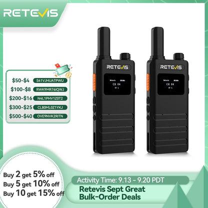 Retevis B63S(3nd Gen RT622) Walkie Talkie 2 Pcs with LCD Screen Ultra-thin, License-free, Type C, for Communication Radios