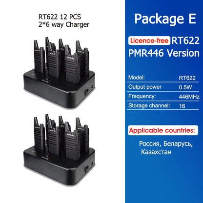 Retevis RT622 Mini Walkie Talkie 12Pcs PMR446 FRS License-free Rechargeable Two-way Radio Walkie-talkies for Hotel Restaurant