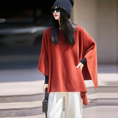 Autumn New 100% Merino Wool Shawl Pullover For Women Soft Solid Cashmere Knitwear Shawl Scarf Female Popular Sweater Grace Tops
