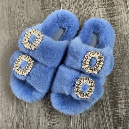 2025 New Women Fur Slippers Shoes Women Warm Winter Crystal Fur Shoes For Women Slippers Casual Plush Comfortable Mink Slippers