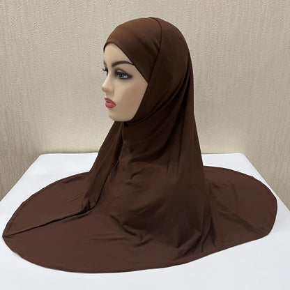 H292 Plain Two Pieces Large size muslim hijab with chin part top quality amira pull on islamic scarf hot sell headscarf