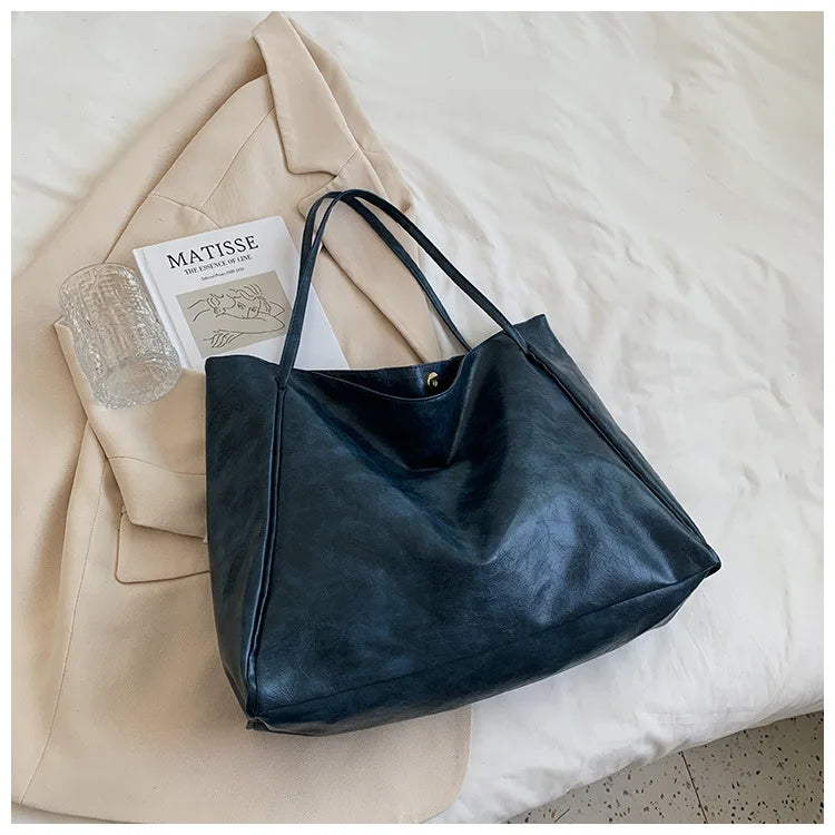Personalized Name Embroidery Women's Large Tote Bag Brown Faux Leather Shoulder Handbag Vintage Soft Casual Bag for Work Travel