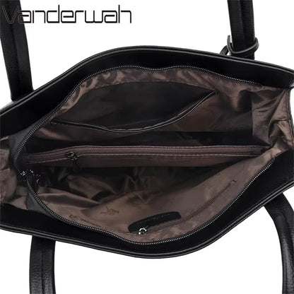 Genuine Soft Pu Leather Handbags for Women Vintage Shoulder Tote Bag Luxury Designer Ladies Large Capacity Purse Bags Sac A Main
