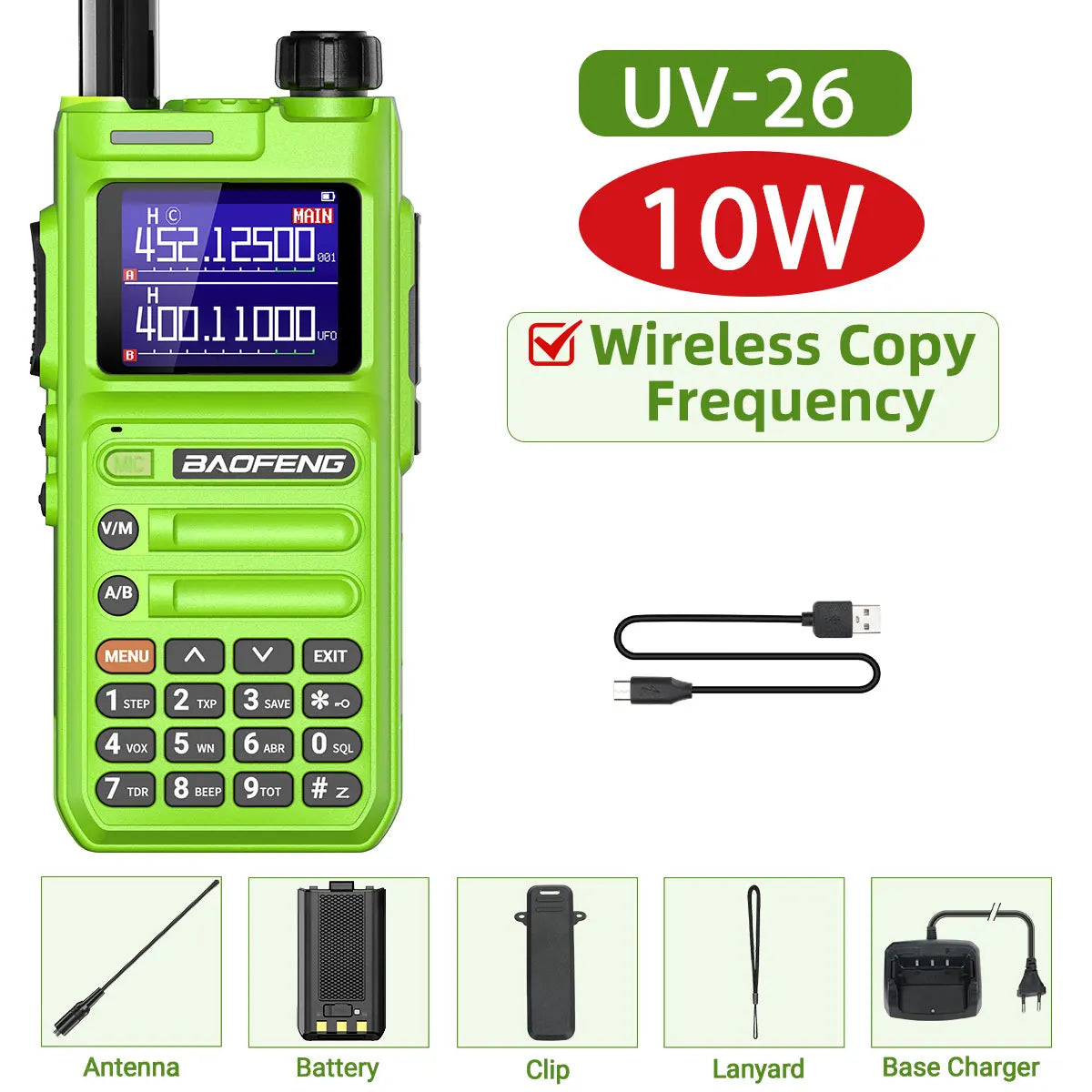 Baofeng UV-26 Walkie Talkie 10W Multi Band Wireless Copy Frequency High Power 999 Channels NOAA with Type-C Charger Ham Radio