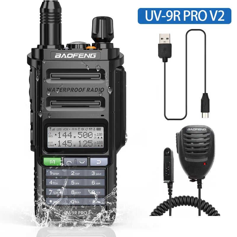 Baofeng UV 9R Pro V2 IP68 Waterproof Walkie Talkie Tri-Power Type-C Charger Dual Band Transceiver Ham Two Way Radio Marine Radio