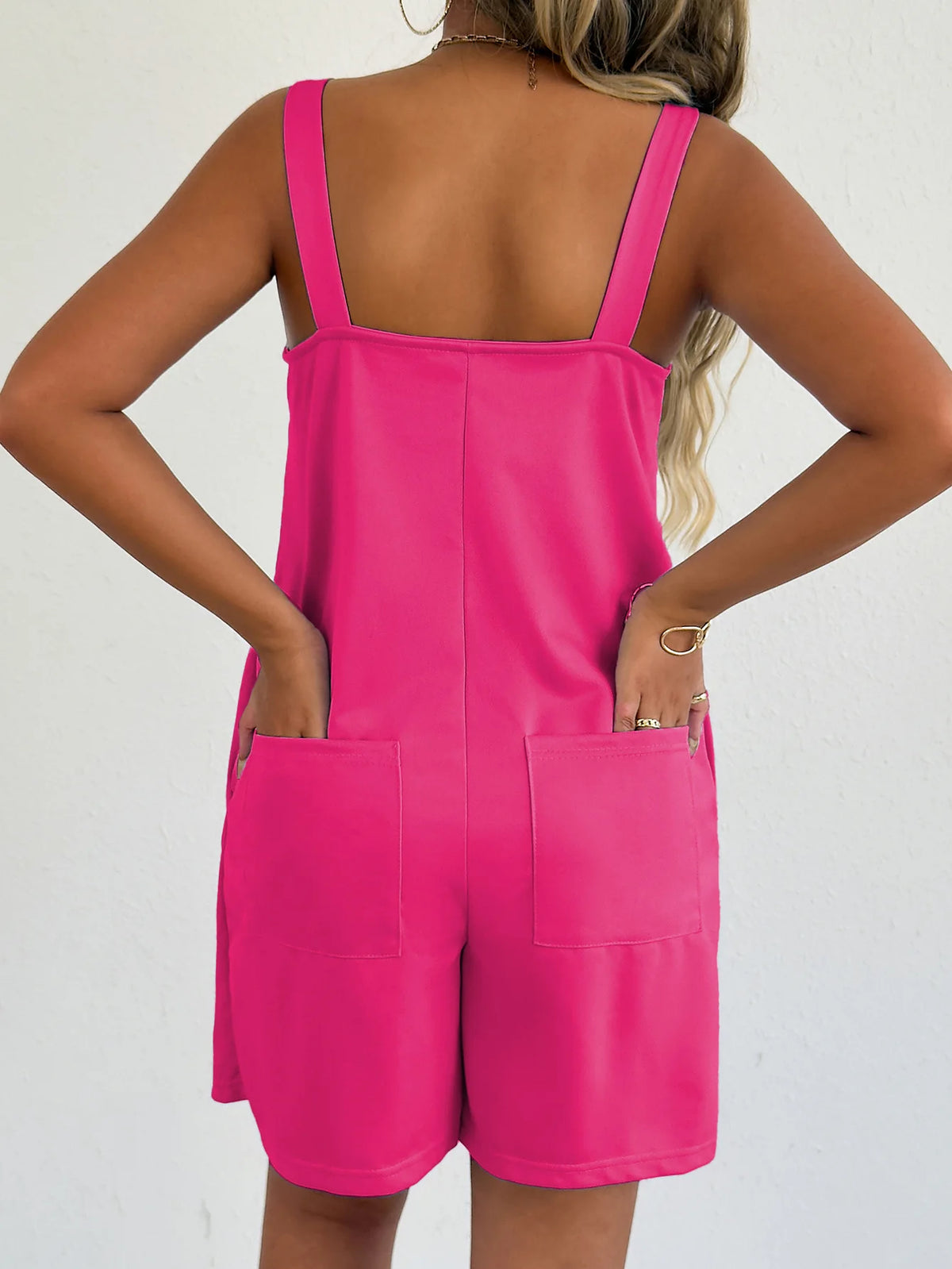 Women Sleeveless Strap Short Romper Heart Neck Pleated Wide Leg Jumpsuit With Pockets Loose Summer Casual Beach Vacation Outfit