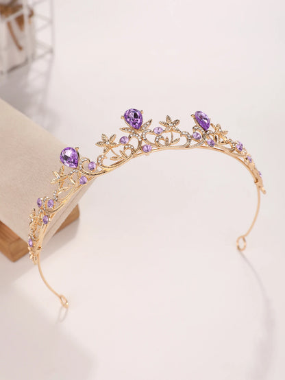 Golden Rose Gold Red Diamond Crown for Bridesmaid Headpiece Light Luxury Style Red Crystal Hairband. Wedding Dress, Formal Wear