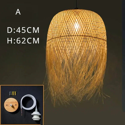 Chinese Bamboo  Hanging Chandelier Creative Lamps for Home Dining Table Room Pendant Led Lights Fixture Loft Style Decoration