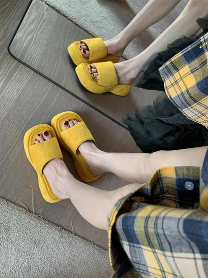 Women Platform Slippers Fashion Wedge Heeled Sandals Luxury Suede Casual Slides Summer New Beach Shoes for Women Sandalias Mujer