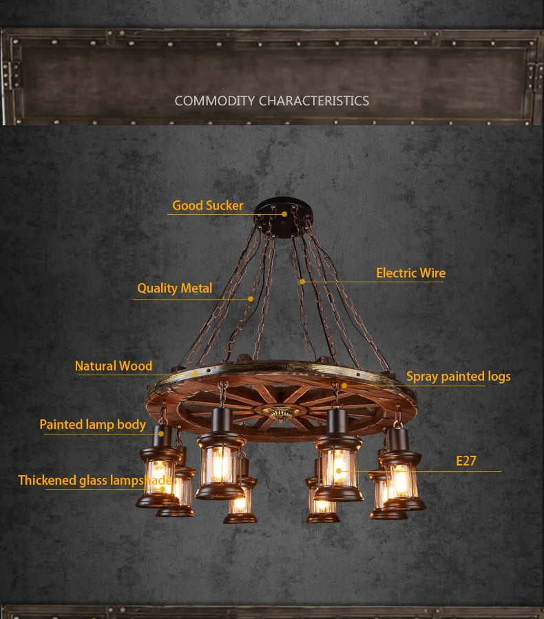 Classical Industrial Iron LED Wheel Pendant lights Metallic lustre Hanging Lamps Bar decoration Suspend Lamps Cafe Pendend Lamps