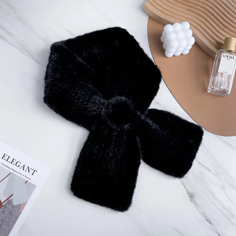 Real Fur Warm Scarf for Women Cross Style One Flower Knitted Design New Fashion Mink Fur Neck Warmer Winter Accessories Scarves