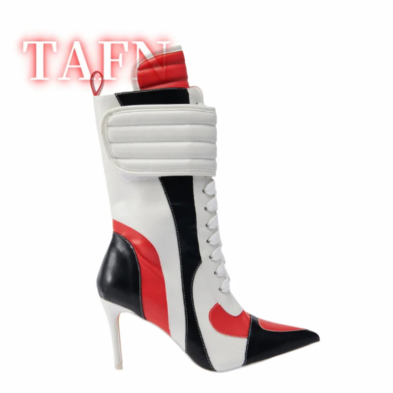 Women's Multicolor Ankle Boots Fashion Pointed Toe Stiletto Heels Boot Sexy Lace Up Party Banquet Bootie Ankle Zip Closure Shoes
