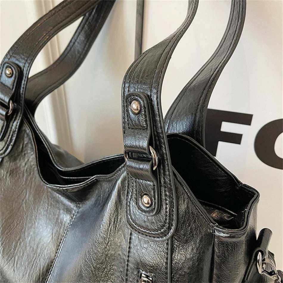 New Large Capacity Soft Leather Women's Handbag Fashion Trend Designer Women Shoulder Bag Simple Retro Female Travel Bags Sac