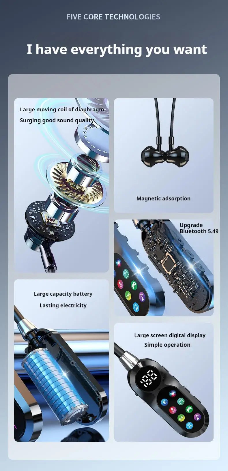 For Live Karaoke HD Screen Wireless Bluetooth 5.4 Headphones HiFi Sound Neckband Earphones Sports Gamer Headsets Noise Reduction