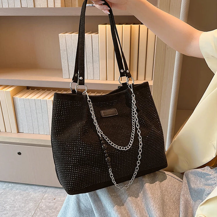 2024 Fashion Women Bling Diamonds Handbag Large Capacity PU Leather Big Totes Designer Female Chain Shoulder Bags Shopping Bags