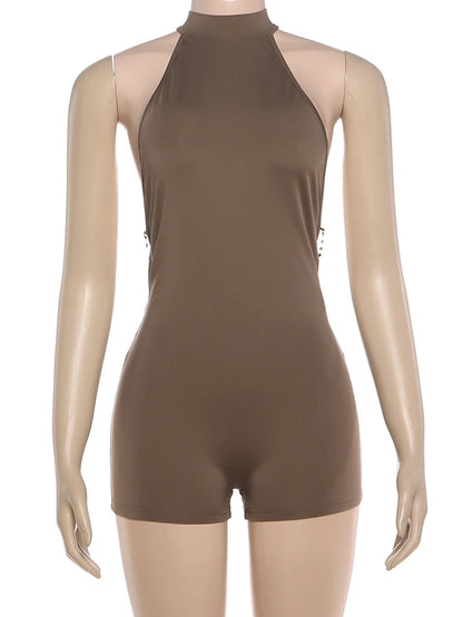 Kliou Butterfly Decoration Mini Dress Woman Sexy Metal Chain Backless Skinny Peach Hip Hot Girls High Street Fashion Rompers