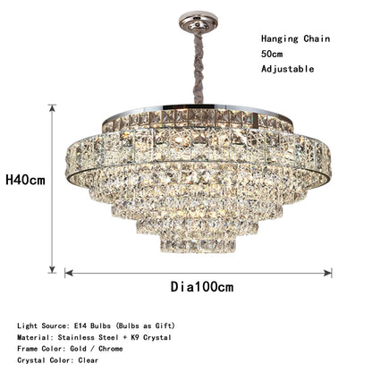 Luxury Glittering Crystal Long Pendant Lights Modern Lustres LED Oval Hanging Lamps for Ceiling Home Decor for Dining Room