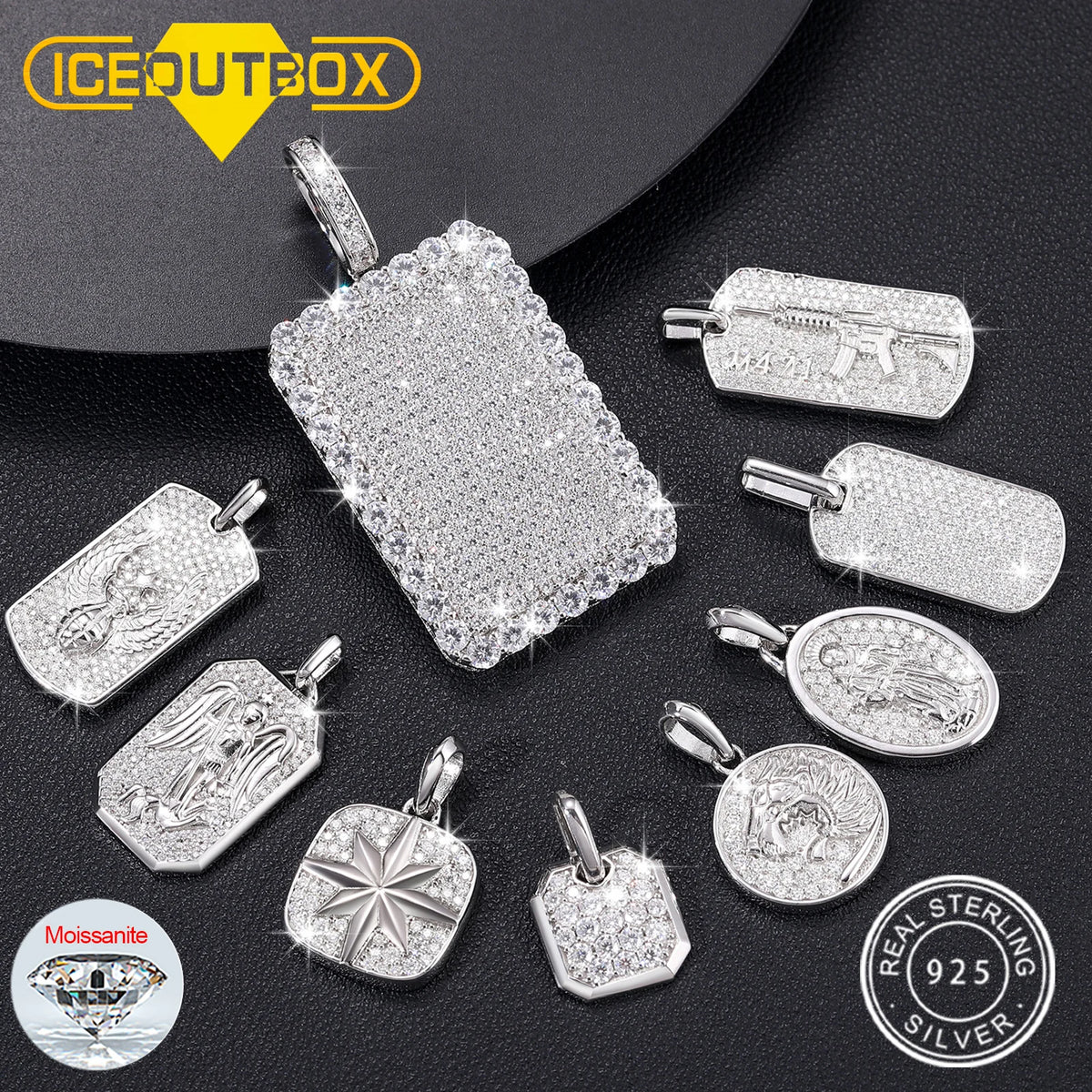 S925 Moissanite Streamline Tag Pendant For Men Women Hip Hop Jewelry D VVS Moissanite Necklace With Free 2MM Steel Cuban Chain