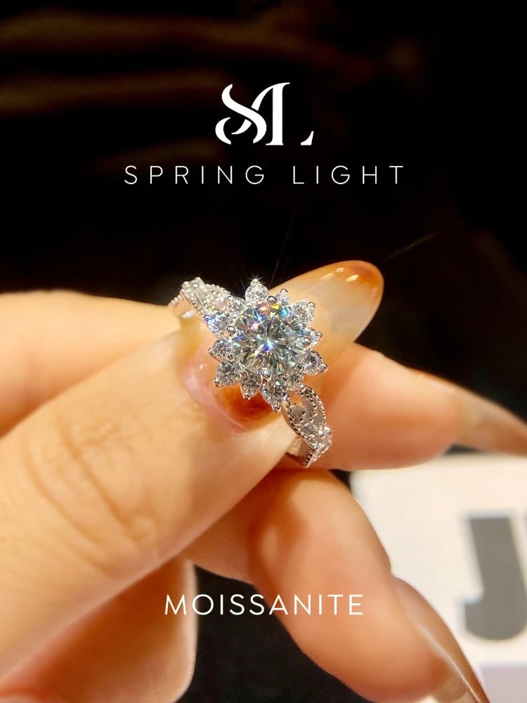 1CT Certified Moissanite Diamond Flower Ring for Women's Daily Party Wear Real 925 Sterling Silver Luxury Fine Jewelry