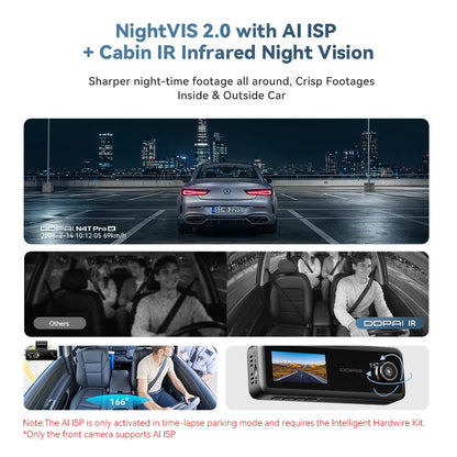 New DDPAI N4T Pro 4K+1K+1K Triple Dash Cam NightVIS 2.0 AI ISP Wi-Fi 6 ADAS GPS 4G Ready 24 7 Parking Monitoring Collision Wake Up Car DVR