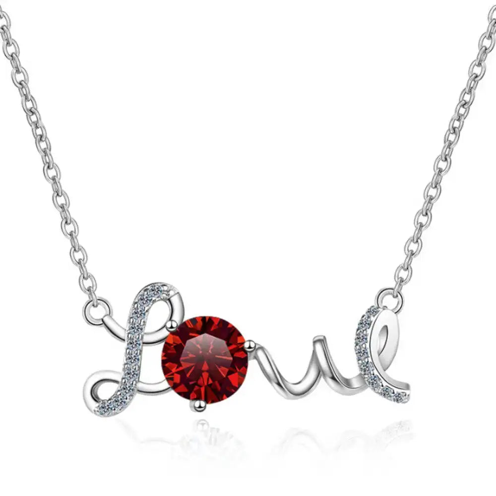 1CT 925Silver Cursive Love Letter Single Stone Pendant Necklace Round Cut D VVS1 Multi Color Moissanite Love Gift Fine Jewelry
