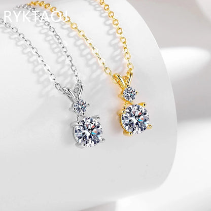 925 Sterling Silver Bowknot Moissanite Pendant Necklace for Women Round 2 Stone Solitaire Necklace Wedding Party Jewelry Gift