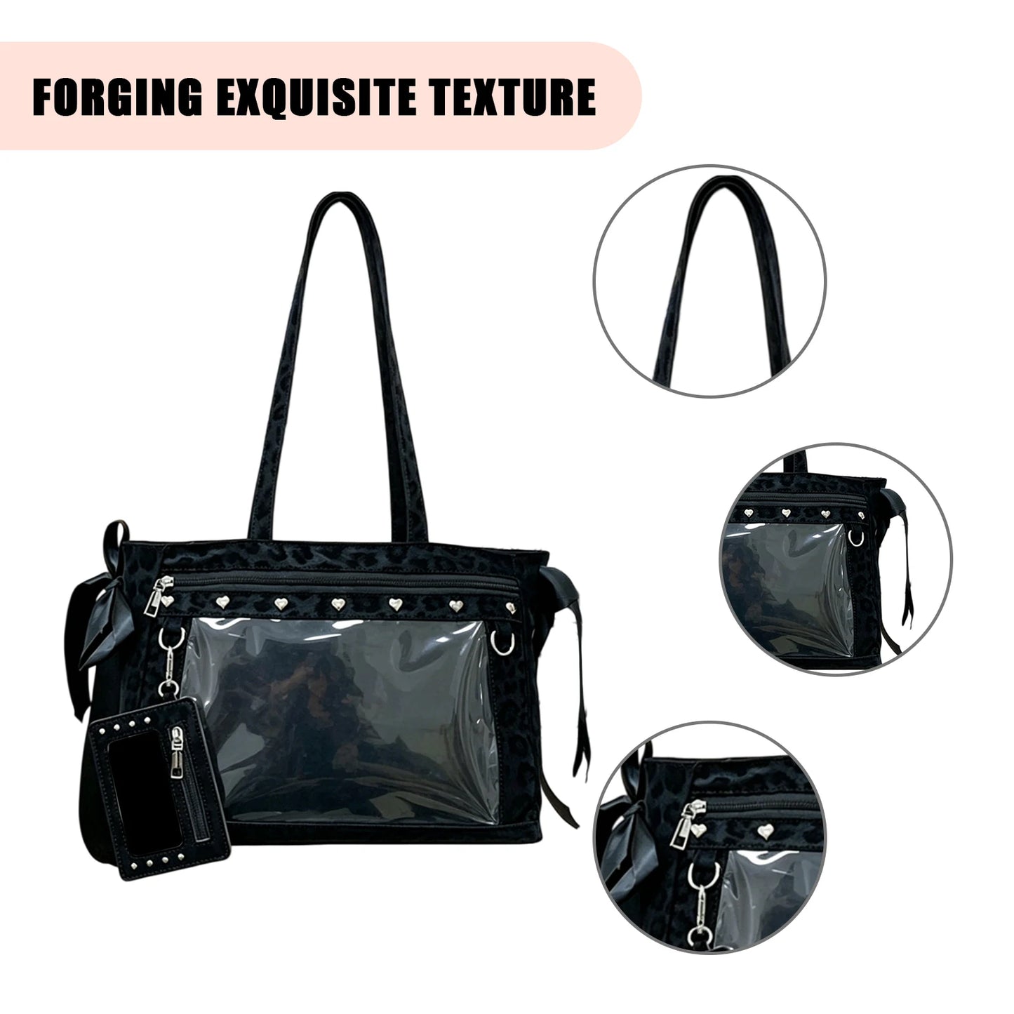 Women PU Leather Leopard Pattern Shoulder Bag with Ita Card Purse Pin Display Ribbon Ita Bags Daily Shopping Dating Shoulder Bag