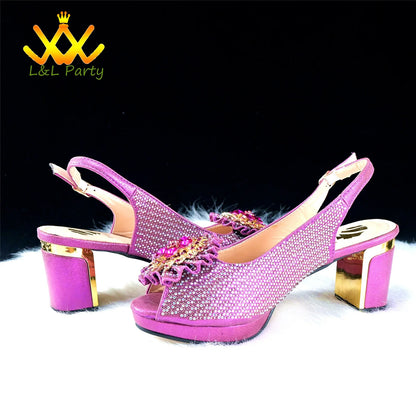 2024 Special New Arrivals Italian Women Shoes and Bag to Match in Green Color with Platform Shinning Crystal Sandal for Wedding