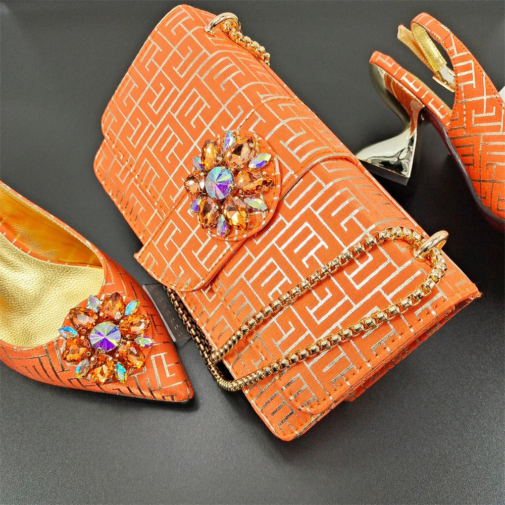 Peach Women Shoes And Bag Set African Ladies Pumps Match With Handbag Nigerian Sandals Clutch Escarpins Femmes Sandales MM1155