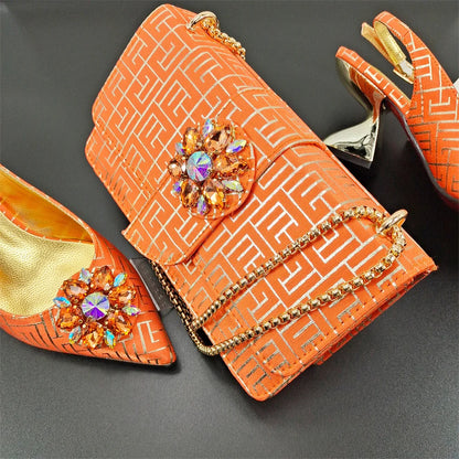 Peach Women Shoes And Bag Set African Ladies Pumps Match With Handbag Nigerian Sandals Clutch Escarpins Femmes Sandales MM1155