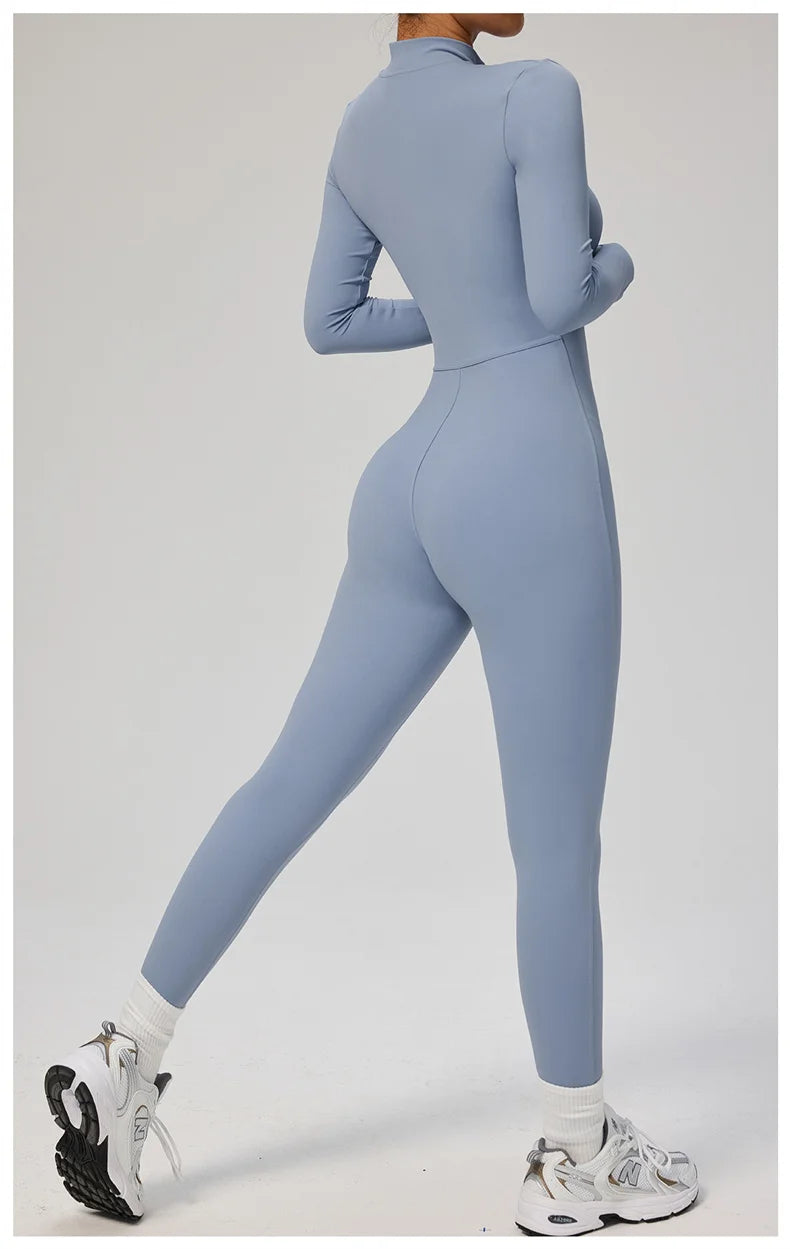 TRY TO BN Women's Jumpsuit Long Sleeve Zipper Shapewear Bodysuit Yoga Fitness One Piece Tights Gym Clothing Mono Deportivo Mujer