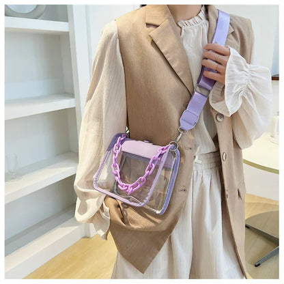 Clear Crossbody Bag for Women PVC Transparent Single Shoulder Chain Portable Messenger Bags Small Square  Satchel Bag Girls Gift