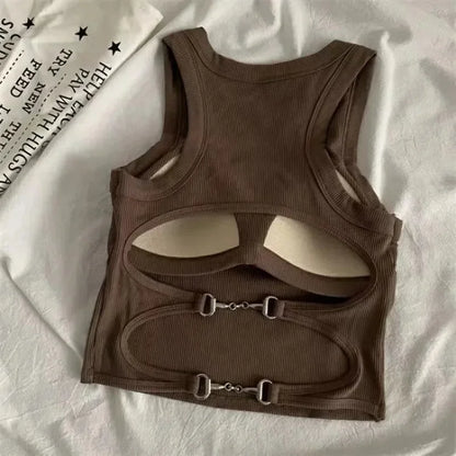 New Women Sports Tank Tops With Bra Pad Casual Crop Tops Backless Knitt Running Camisole For Women Streetwear Tops
