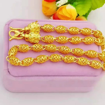 Hollow Olive Bead Necklace Men's 24K Gold AU999 - Guochao craft, unique beads, solid texture, for business negotiation