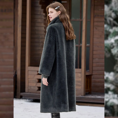 LOUIS YAO Stand Collar Faux Fur Women's Long Coat 2025 Winter Vintage Soft Faux Mink Chic Street Wear Long-Sleeved Warm Coat