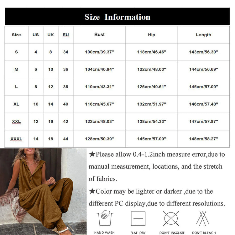 Fashionable Sleeveless Hooded Collar Jumpsuit Women Spring Summer Button Pocket Loose Casual Baggy Pants Jumpsuits Female