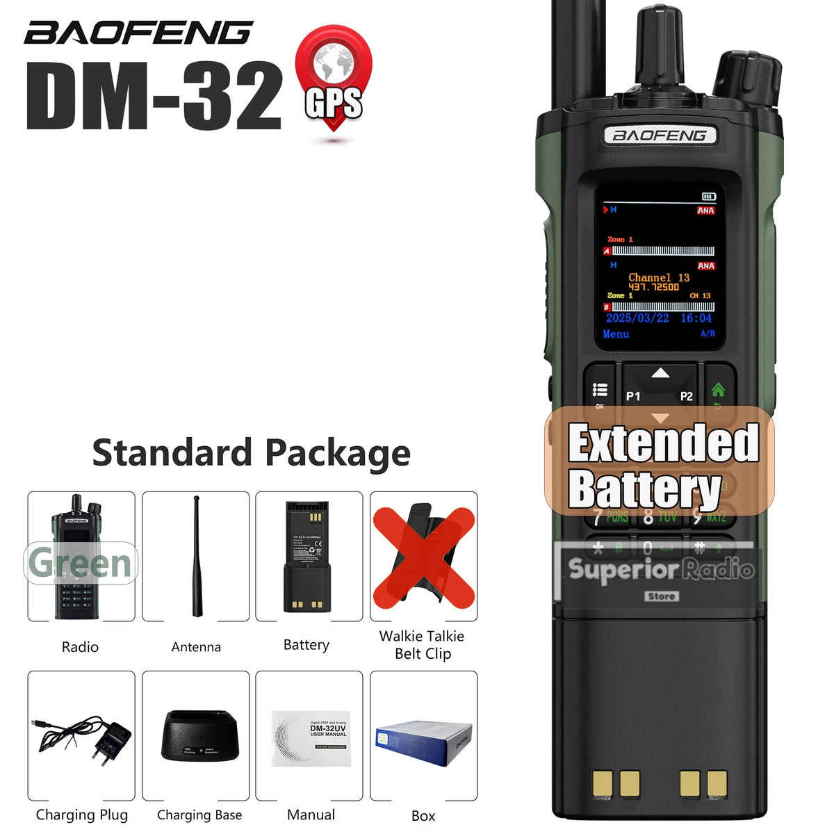 Baofeng DM-32 DMR Digital Walkie Talkie Upgraded Extended Battery High Capacity GPS APRS Dual Mode Analog Dual Time Slot  AM FM