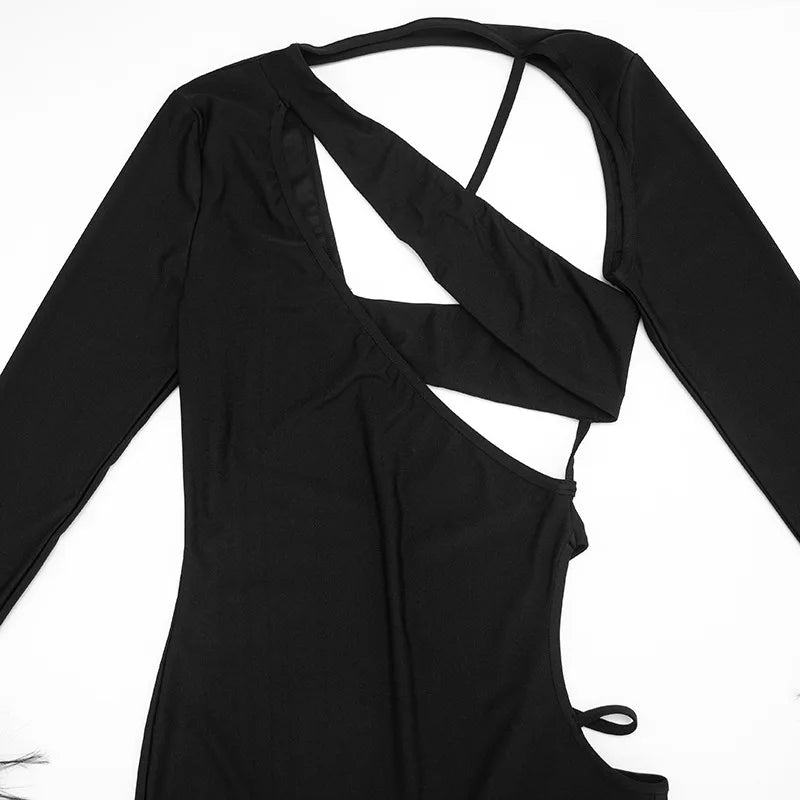 FAGADOER Women Sexy Cut Out Fur Patchwork Jumpsuit One Shoulder Long Sleeve Bodycon One Piece Club Party Night Out Outfit New